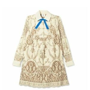Anna Sui Lace Long Sleeve Ribbon Mini Dress